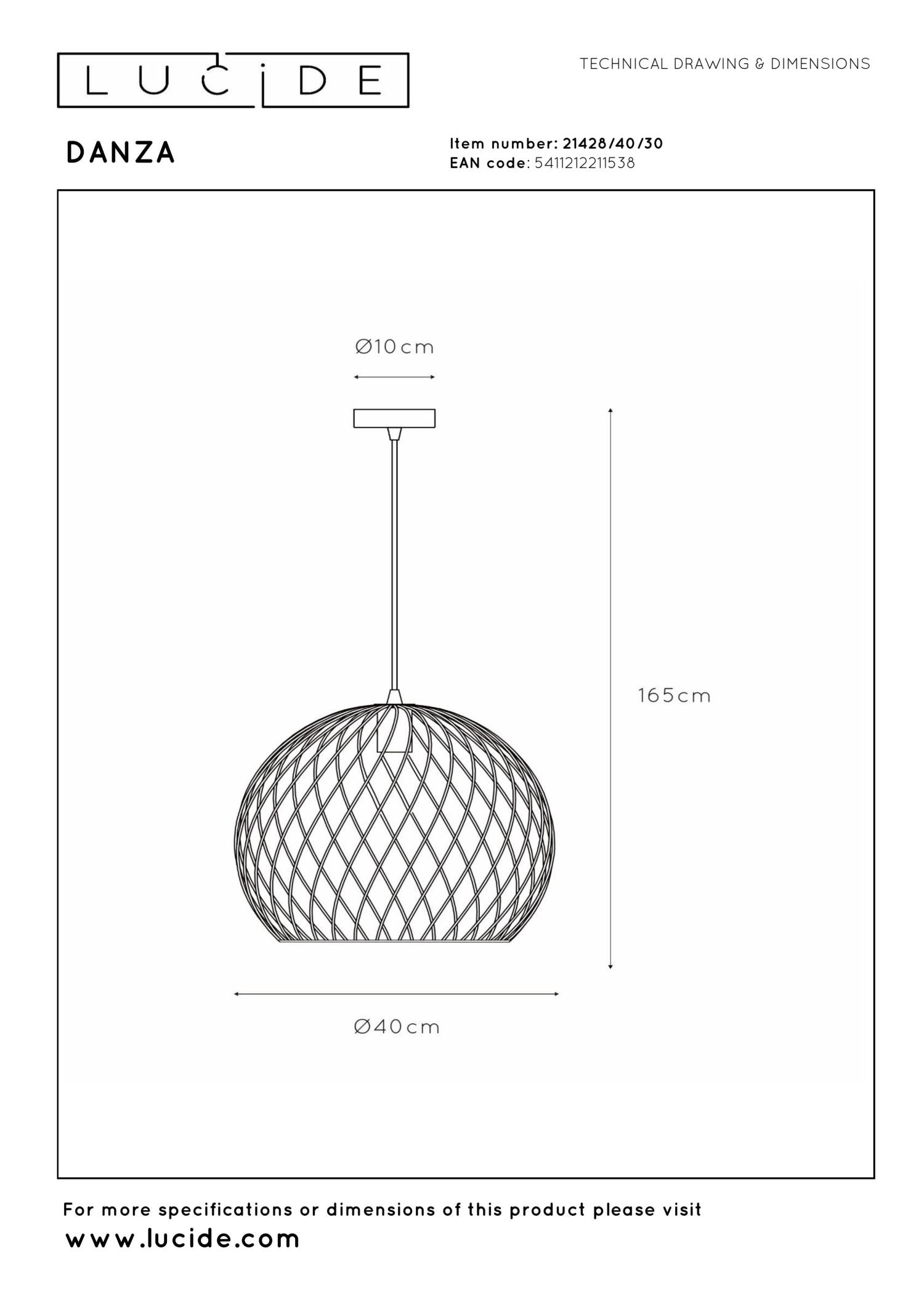 DANZA - Hanglamp - Ø 40 cm - 1xE27 - Zwart