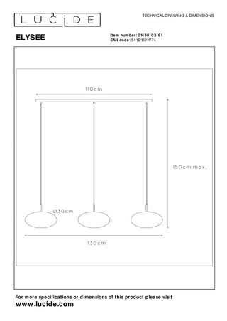 ELYSEE - Pendant light - 3xE27 - Opal