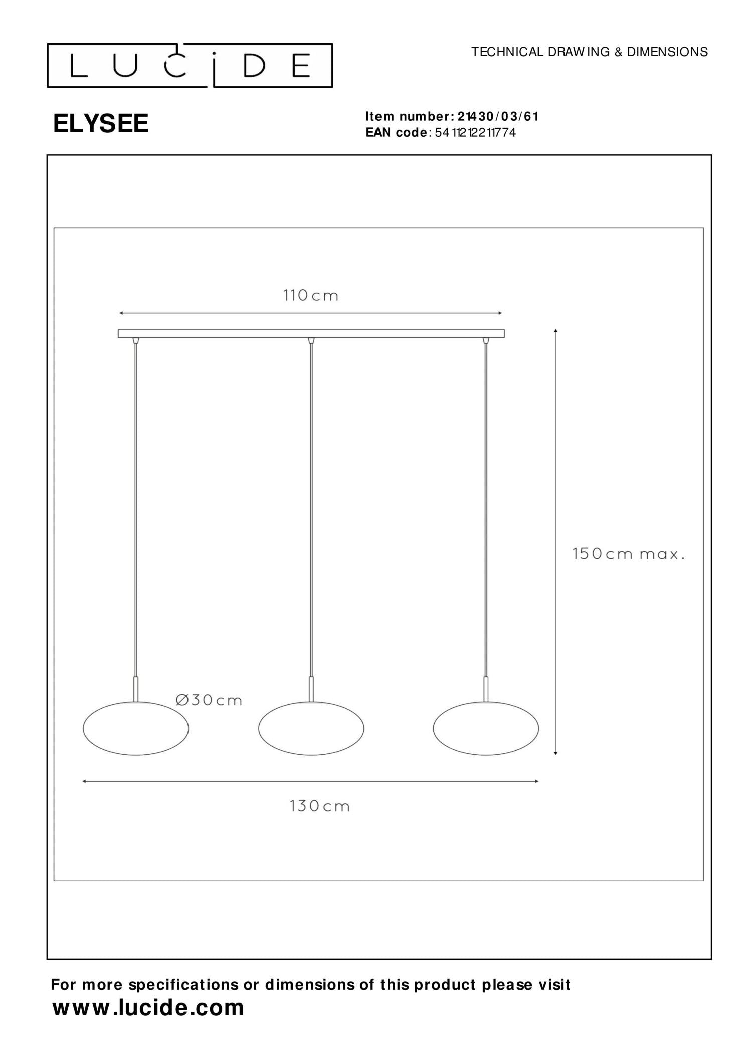 ELYSEE - Pendant light - 3xE27 - Opal