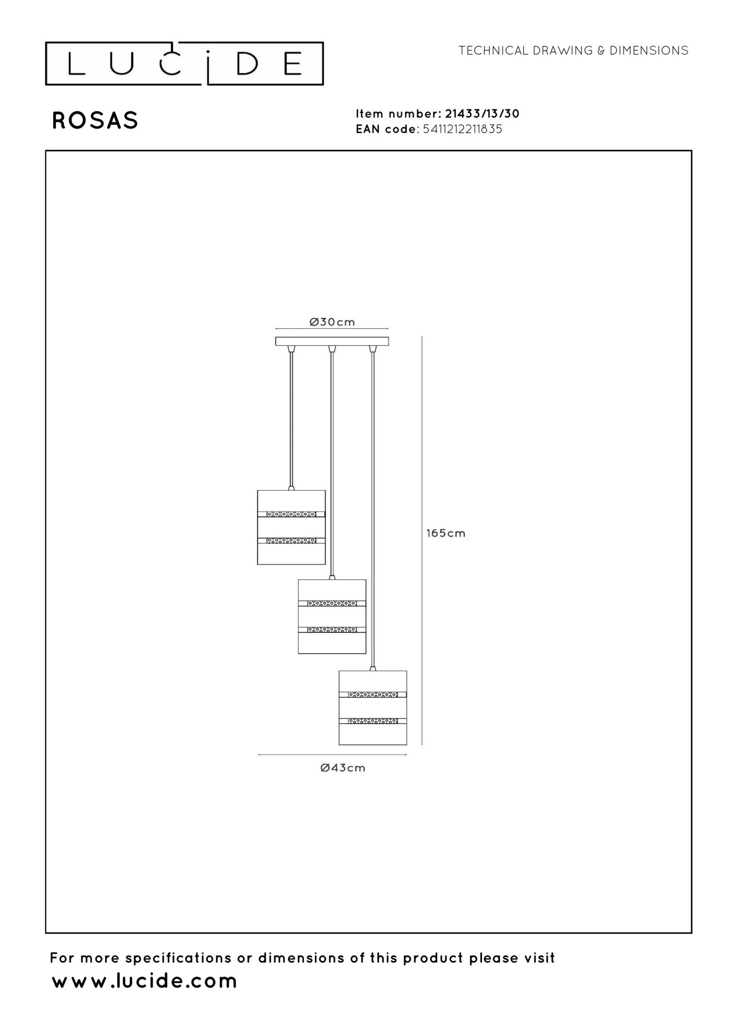 ROSAS - Suspension - Ø 43 cm - 3xE27 - Noir