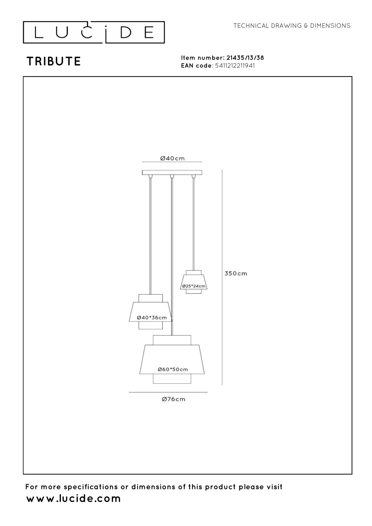 TRIBUTE - Pendant light - Ø 76 cm - 3xE27 - Suitable for high ceilings - Beige