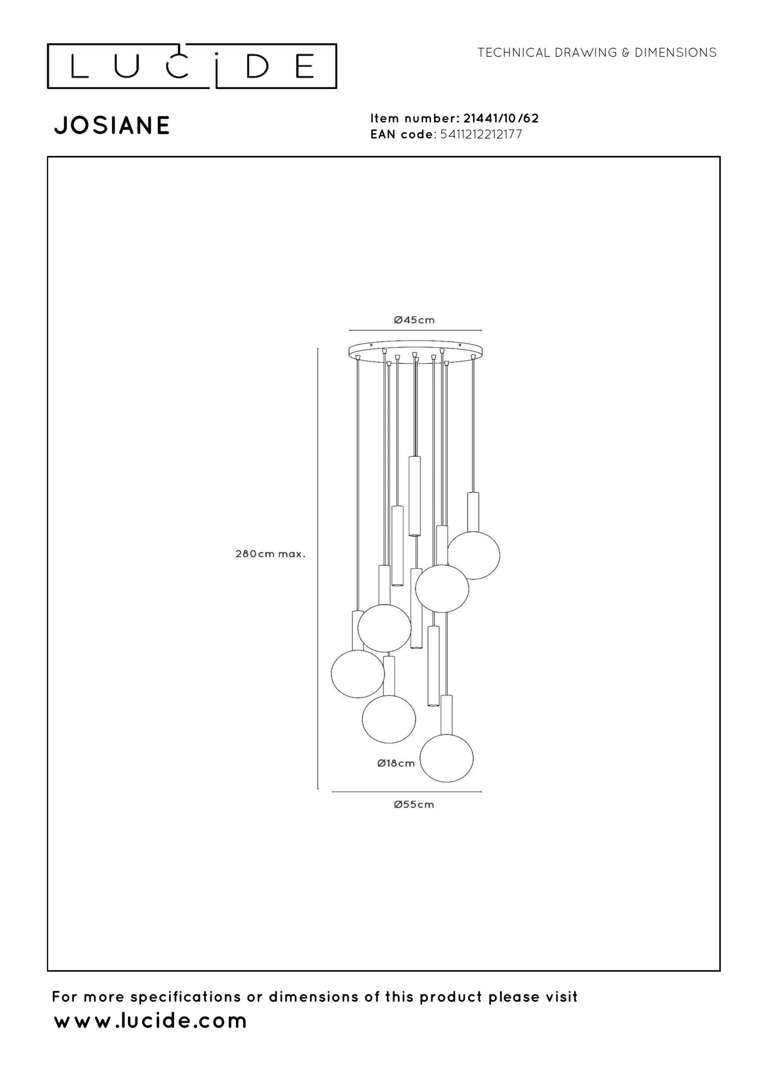 JOSIANE - Hanglamp - Ø 55 cm - 6xG9 - Geschikt voor vide en hoge plafonds - Zwart | Vibes