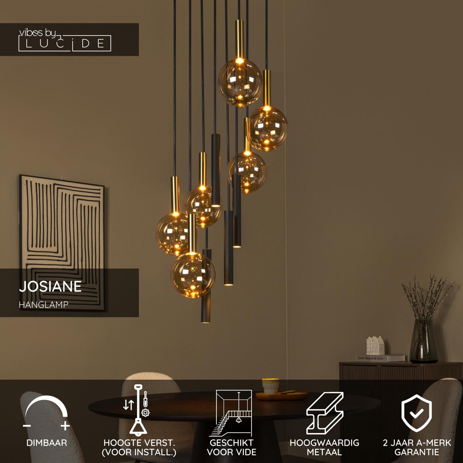 JOSIANE - Hanglamp - Ø 55 cm - 6xG9 - Geschikt voor vide en hoge plafonds - Zwart | Vibes