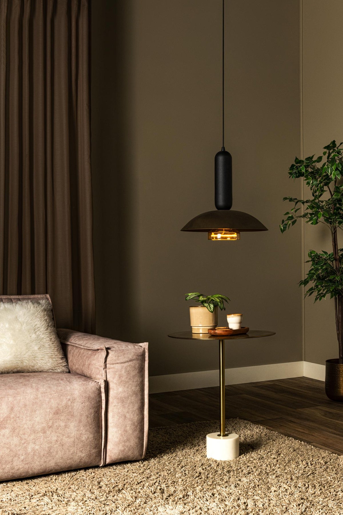 Lucide - GRANTHAM - Hanglamp - Ø 40 cm - 1xE27 - Koffie - IP20