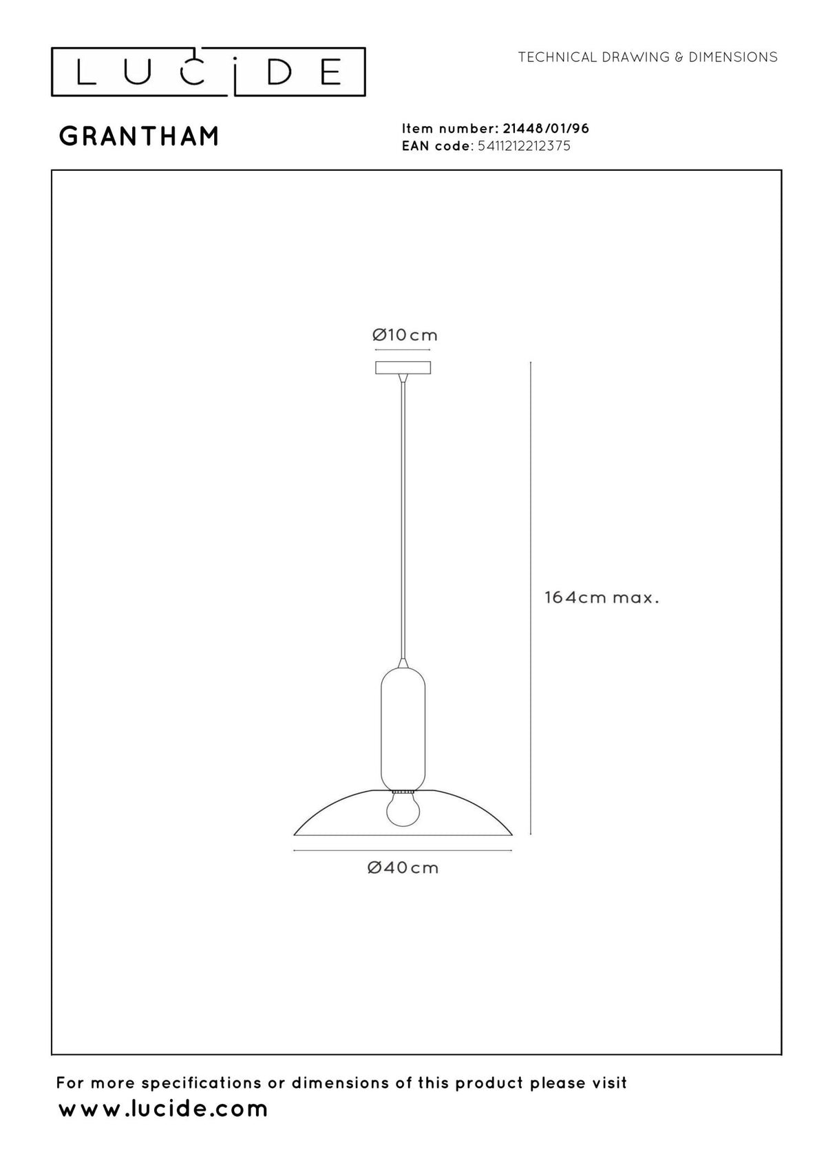 Lucide - GRANTHAM - Pendant light - Ø 40 cm - 1xE27 - Coffee - IP20
