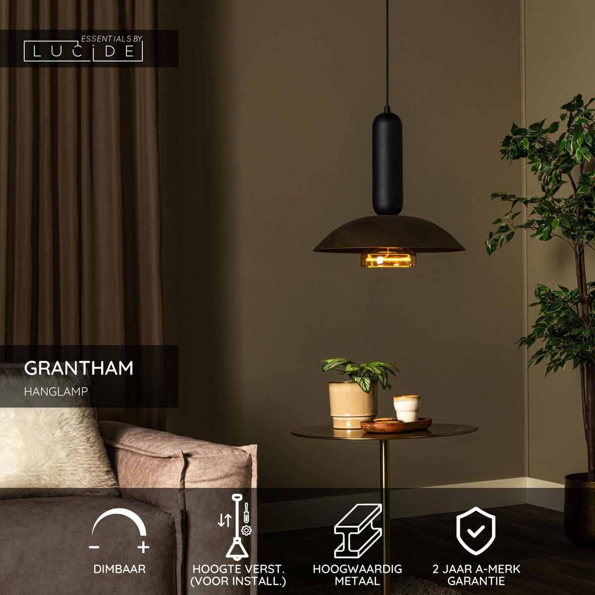 Lucide - GRANTHAM - Hanglamp - Ø 40 cm - 1xE27 - Koffie - IP20