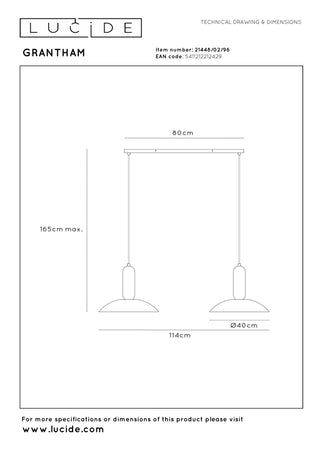 Lucide - GRANTHAM - Hanglamp - 2xE27 - Koffie - IP20