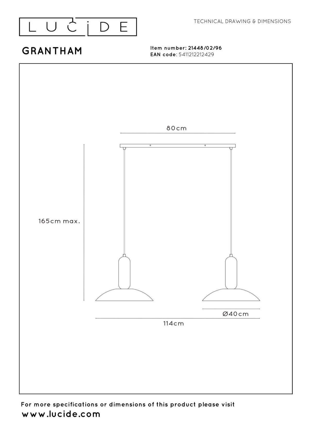 Lucide - GRANTHAM - Hanglamp - 2xE27 - Koffie - IP20