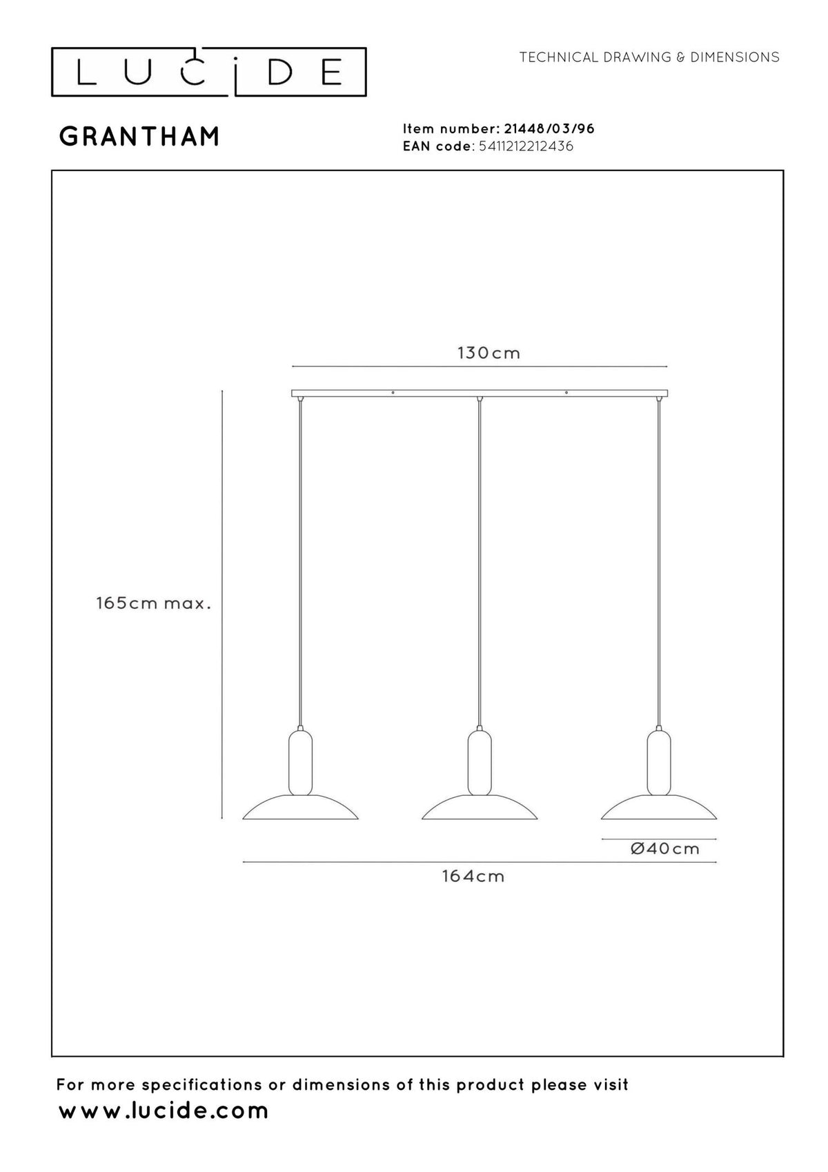 Lucide - GRANTHAM - Hanglamp - 3xE27 - Koffie - IP20