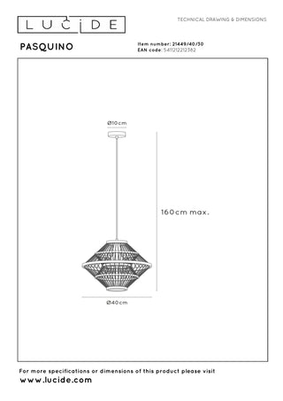 PASQUINO - Hanglamp - Ø 40 cm - 1xE27 - Zwart | Essential