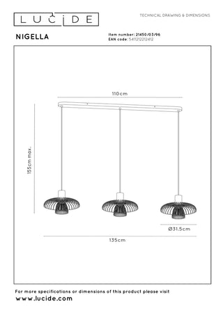 Lucide - NIGELLA - Hanglamp - 3xGU10 (MR16) - Koffie - IP20