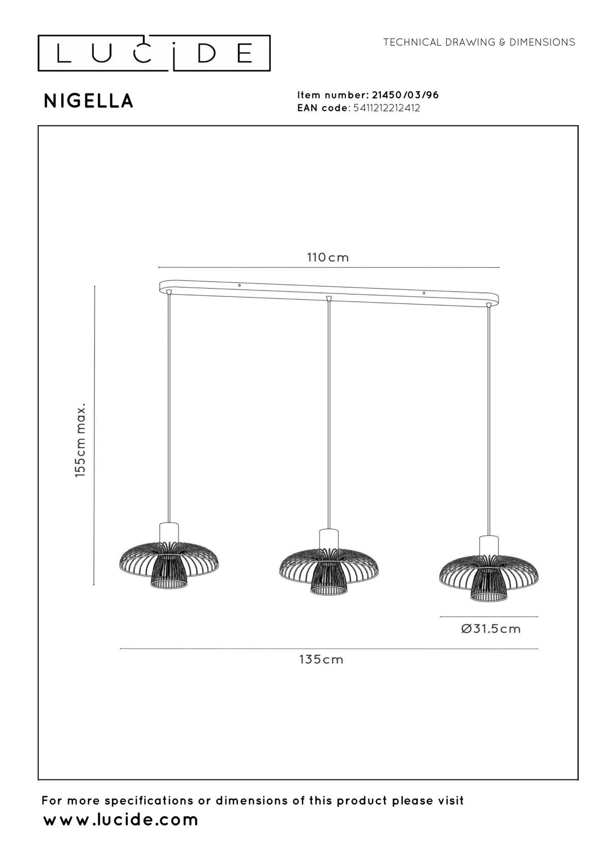 Lucide - NIGELLA - Hanglamp - 3xGU10 (MR16) - Koffie - IP20