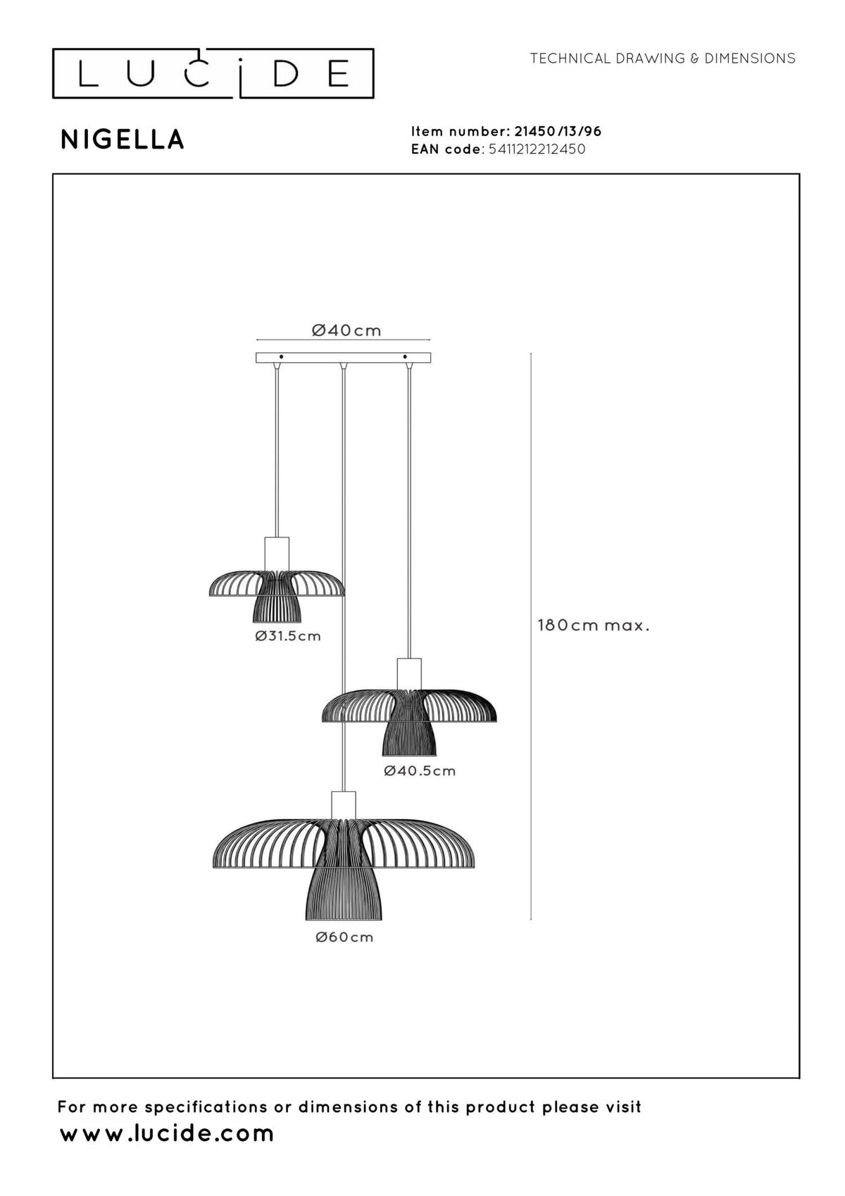 Lucide - NIGELLA - Hanglamp - Ø 76 cm - 3xGU10 (MR16) - Koffie - IP20