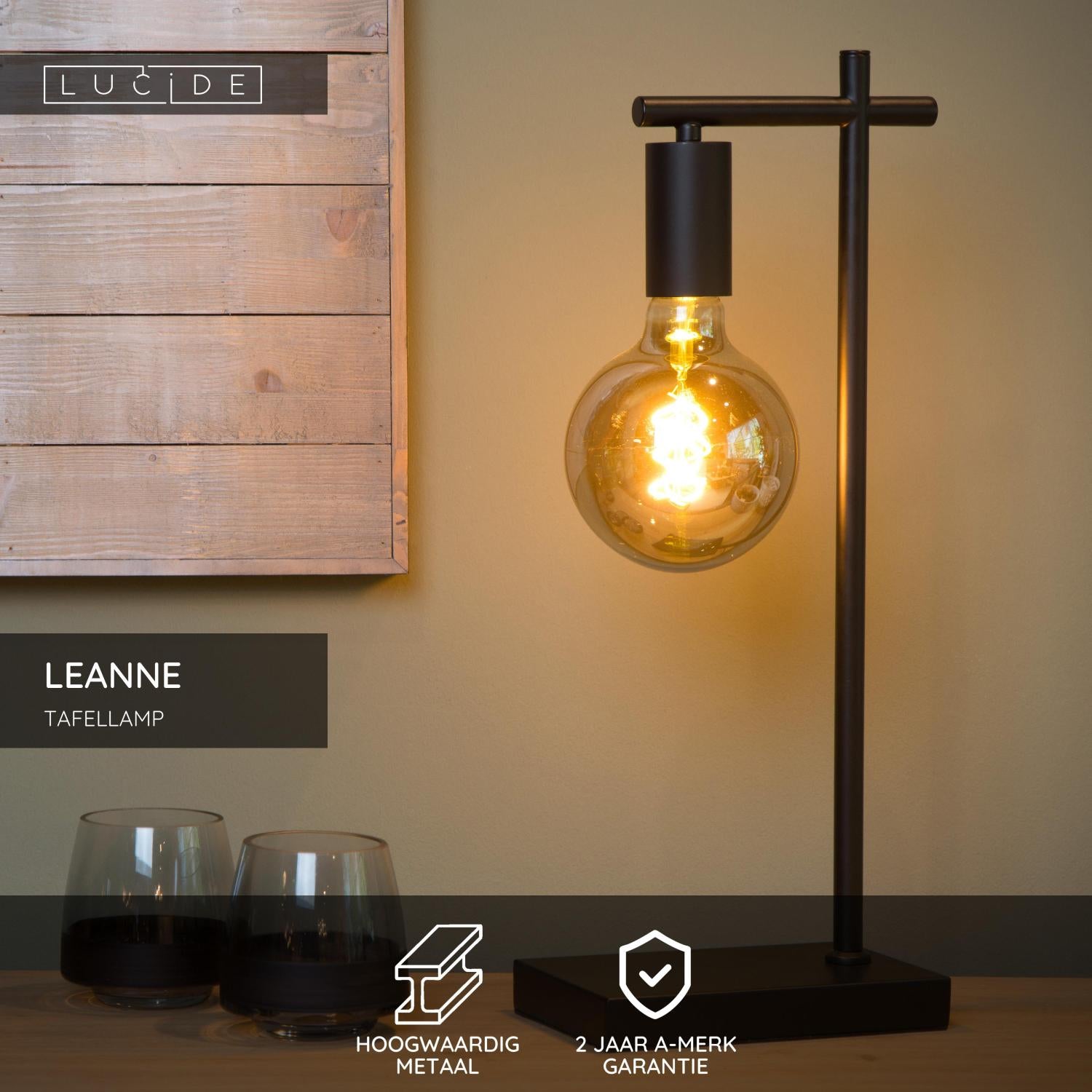 LEANNE - Lampe de table - 1xE27 - Noir