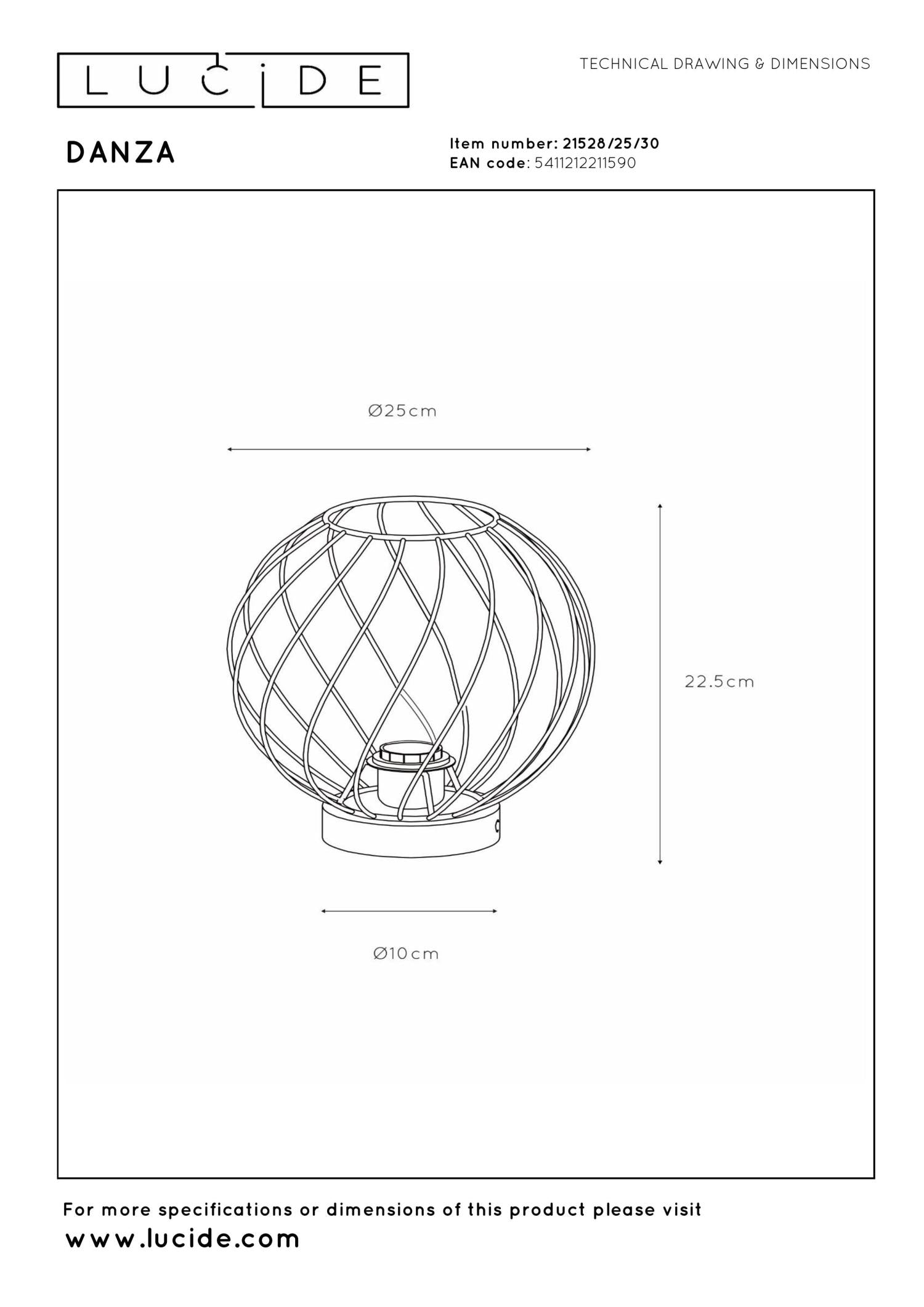 DANZA - Lampe de table - Ø 25 cm - 1xE27 - Noir