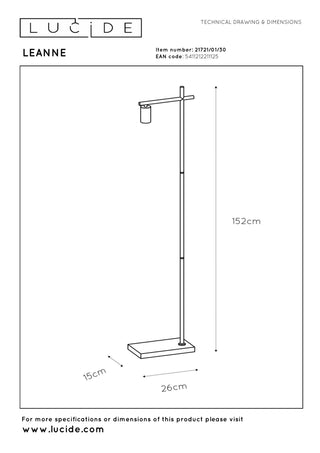 LEANNE - Vloerlamp - 1xE27 - Zwart