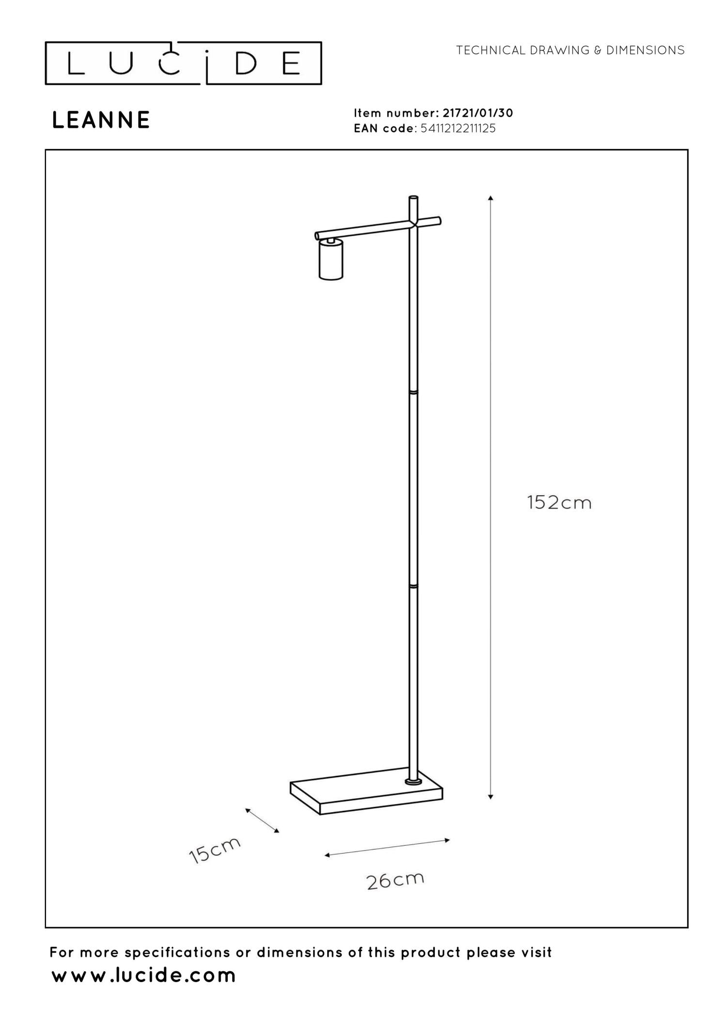LEANNE - Vloerlamp - 1xE27 - Zwart