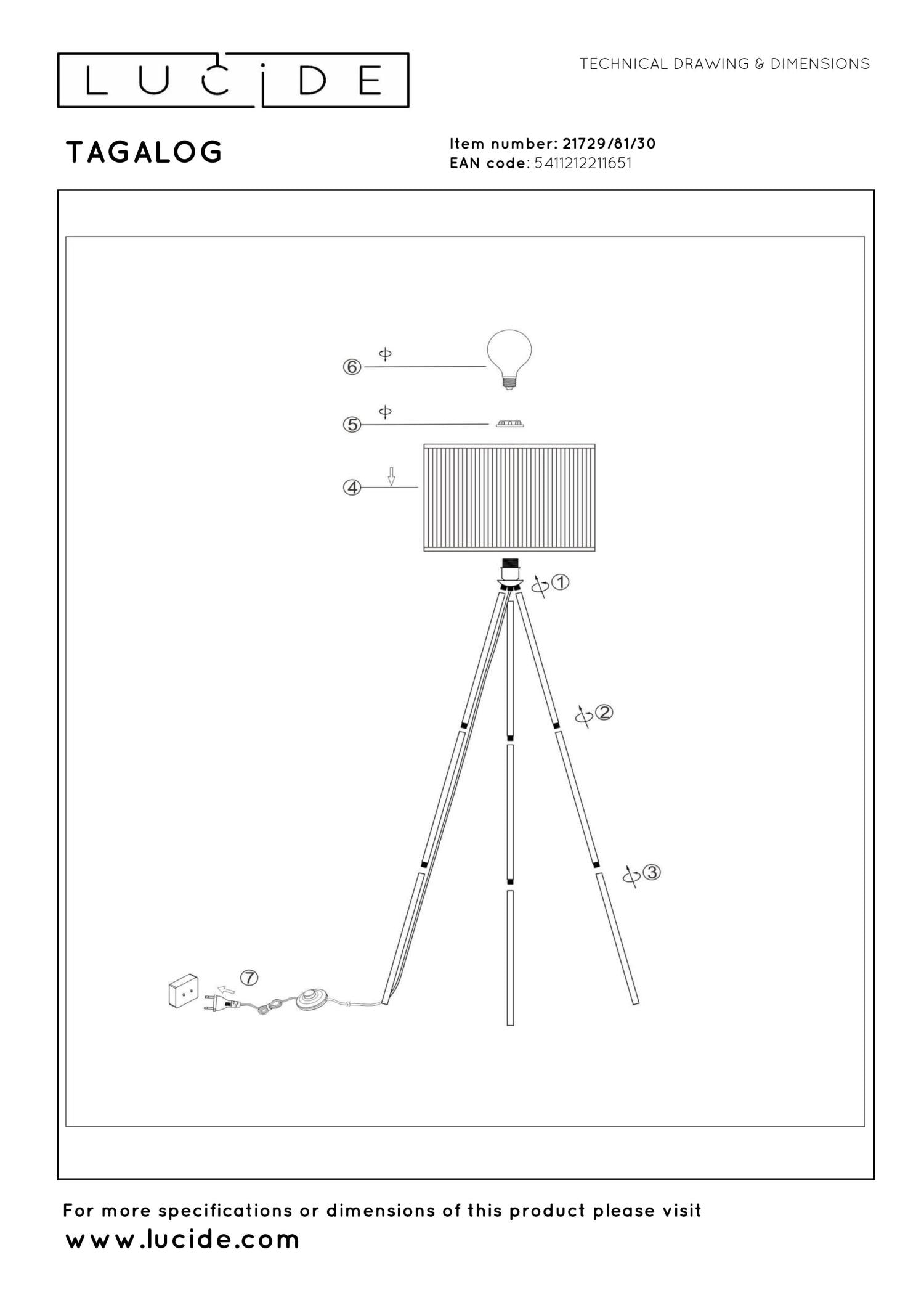 TAGALOG - Vloerlamp - Ø 55 cm - 1xE27 - Zwart