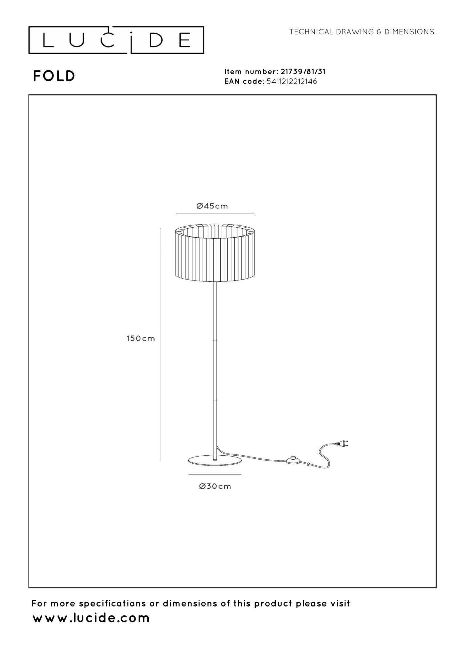 FOLD - Lampadaire - Ø 45 cm - 1xE27 - Blanc