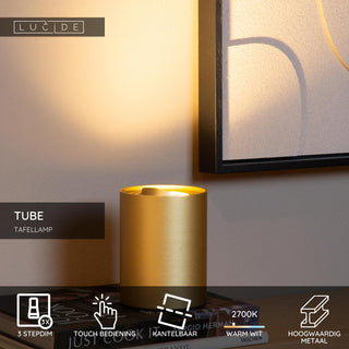 TUBE - Lampe de table - Ø 9,6 cm - LED 3 StepDim - GU10 - 1x5W 2700K - Or mat / Laiton