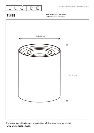 TUBE - Lampe de table - Ø 9,6 cm - LED 3 StepDim - GU10 - 1x5W 2700K - Blanc