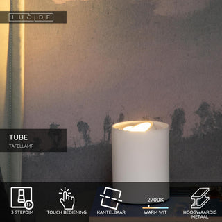 TUBE - Lampe de table - Ø 9,6 cm - LED 3 StepDim - GU10 - 1x5W 2700K - Blanc