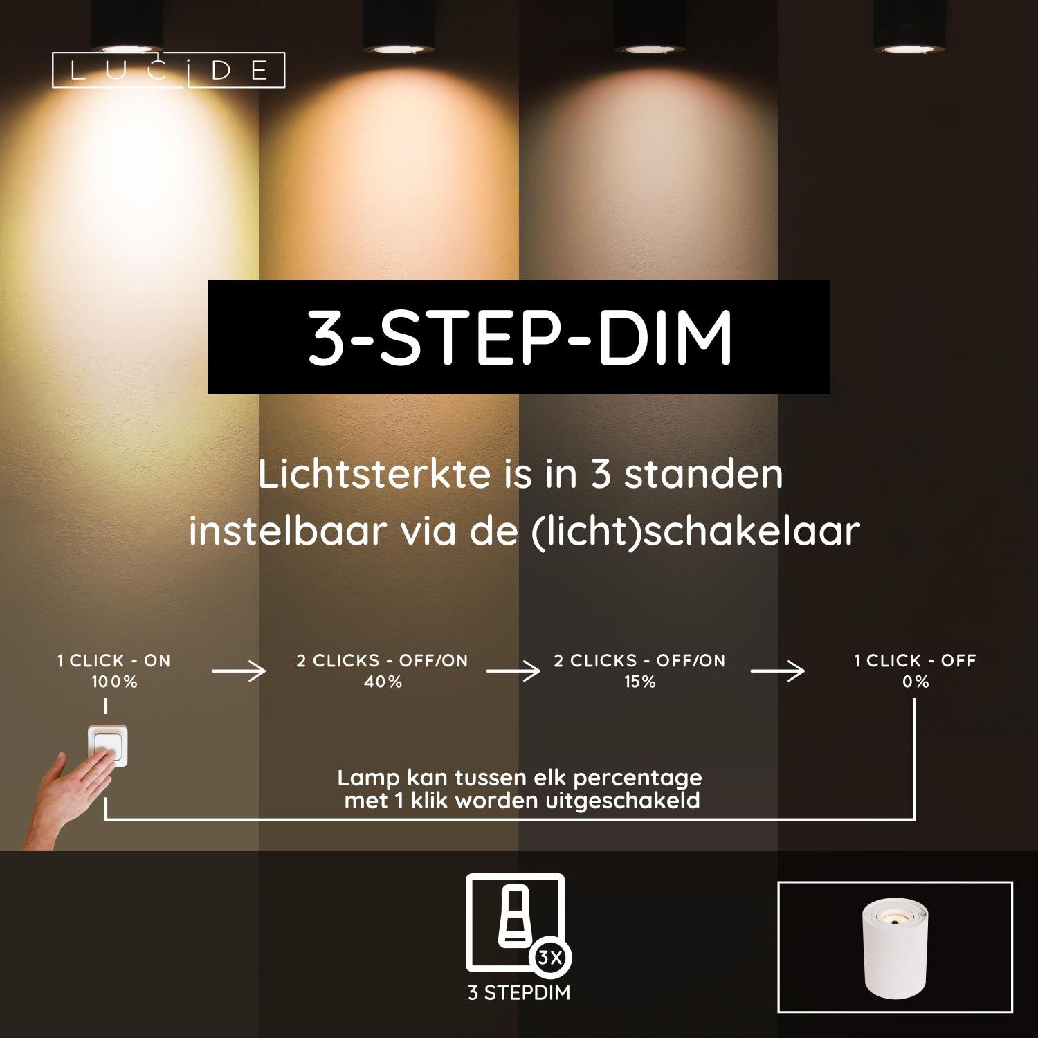 TUBE - Lampe de table - Ø 9,6 cm - LED 3 StepDim - GU10 - 1x5W 2700K - Blanc