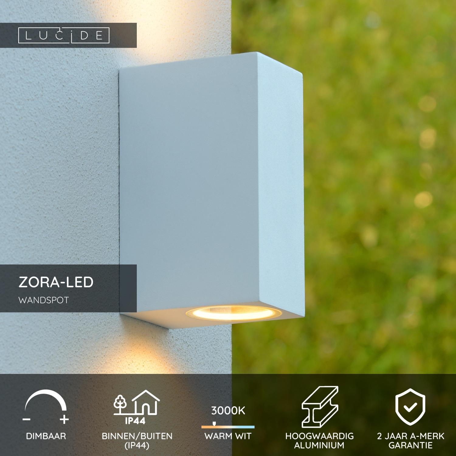 ZORA-LED - Wandspot / Wandlamp Binnen/Buiten - LED Dimb. - GU10 - 2x5W 3000K - IP44 - Wit