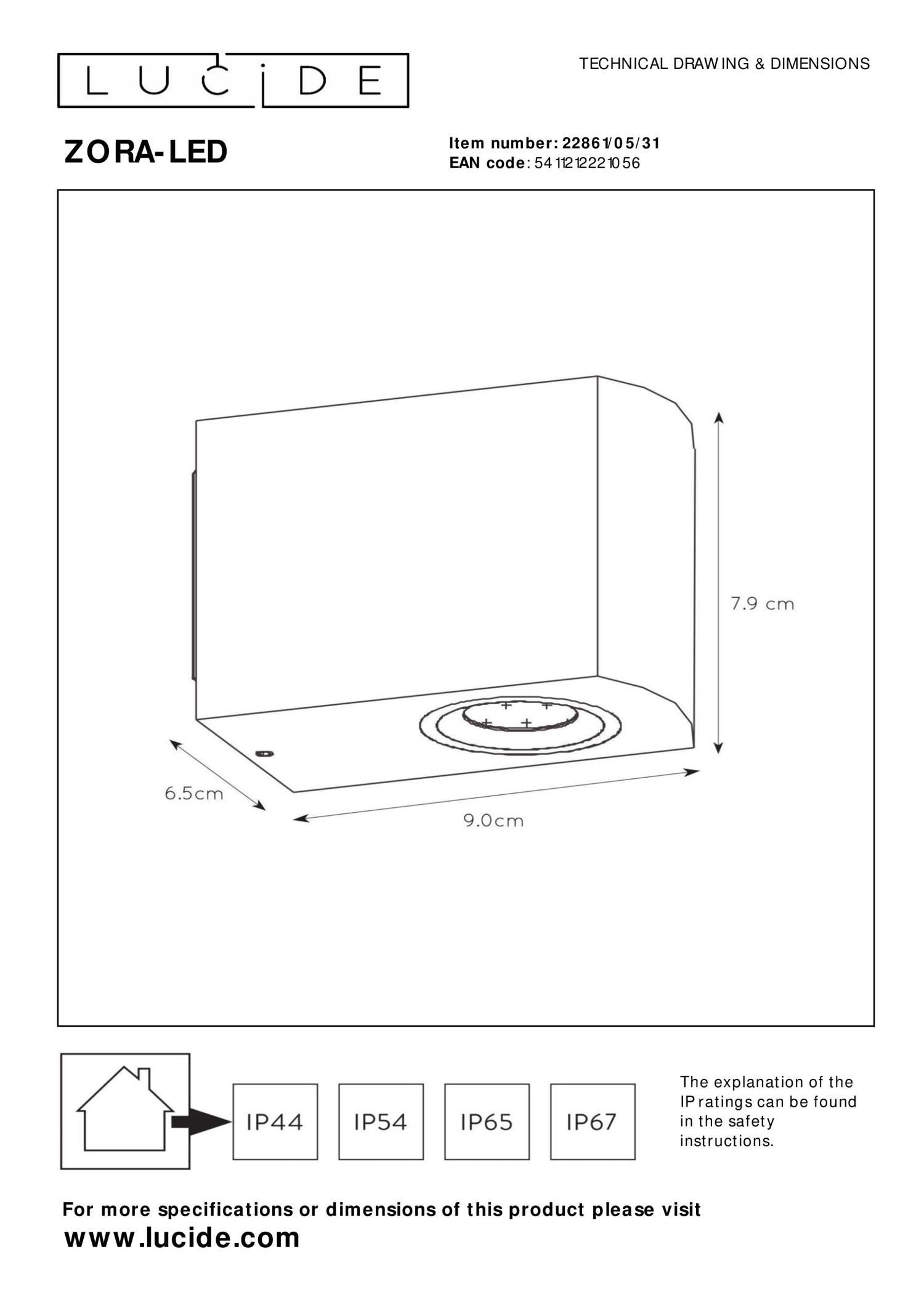 ZORA-LED - Spot mural / Applique murale Intérieur/Extérieur - LED Var. - GU10 - 1x5W 3000K - IP44 - Blanc