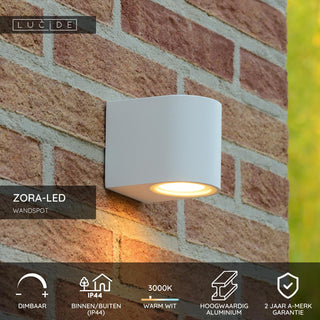 ZORA-LED - Spot mural / Applique murale Intérieur/Extérieur - LED Var. - GU10 - 1x5W 3000K - IP44 - Blanc