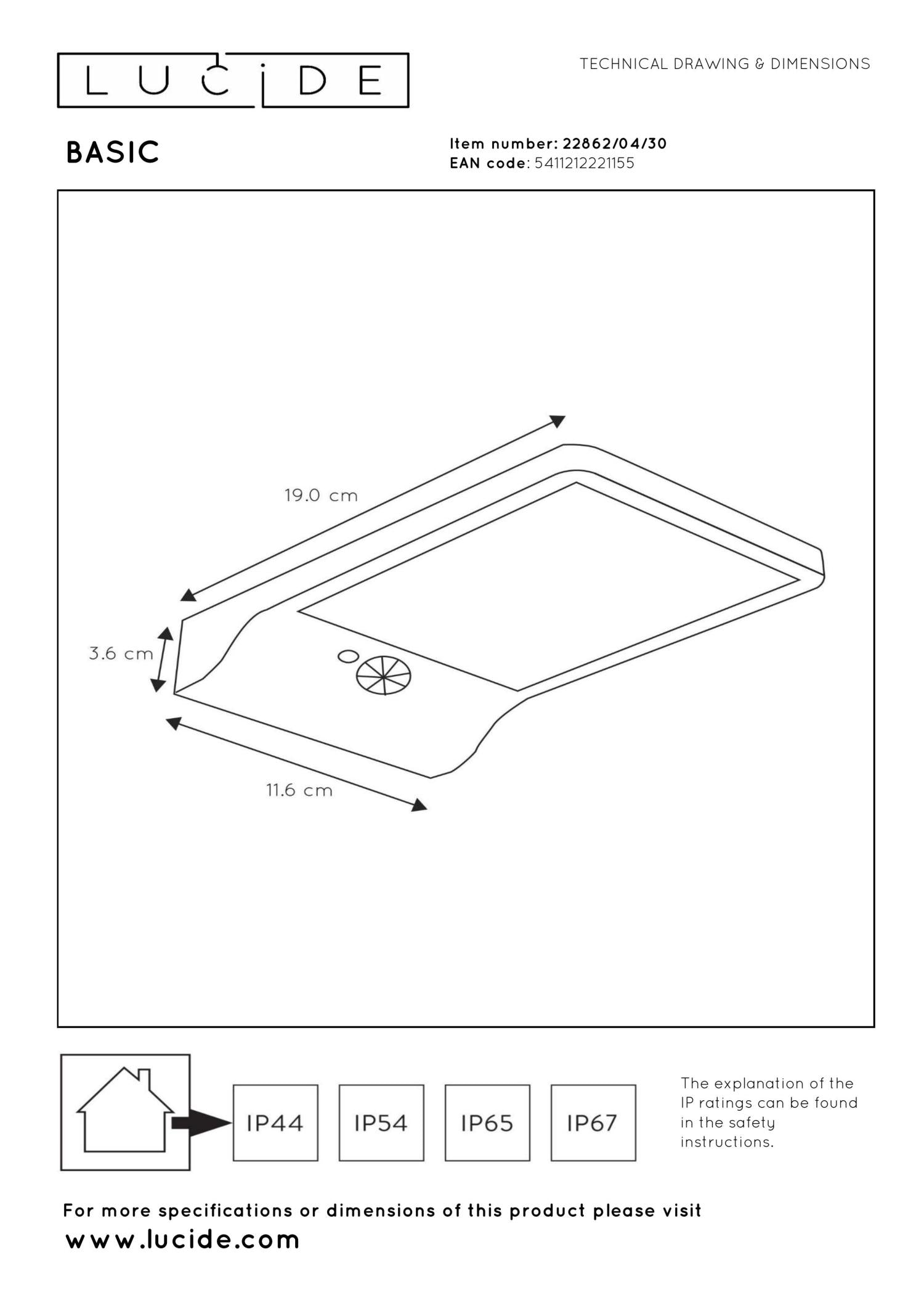 BASIC - Applique murale - Énergie solaire - LED - 1x3W 2700K - IP44 - Détecteur de mouvement et jour/nuit - Noir