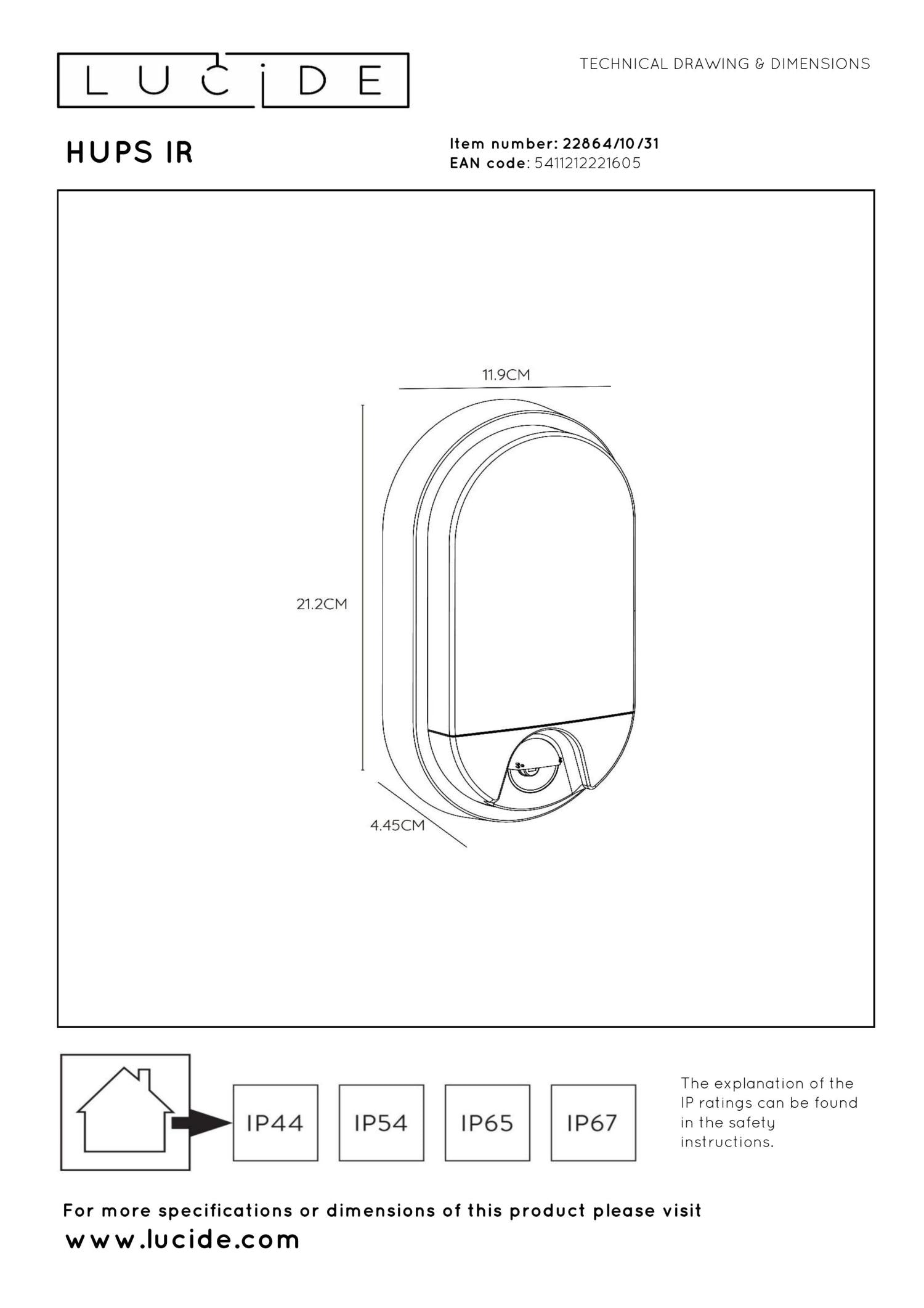 HUPS IR - Applique murale Intérieur/Extérieur - LED - 1x10W 3000K - IP54 - Détecteur de mouvement et jour/nuit - Blanc