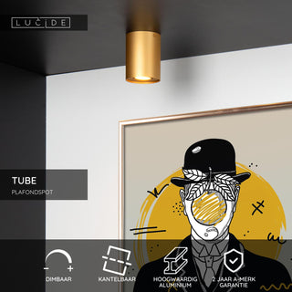 TUBE - Plafondspot - Ø 9,6 cm - 1xGU10 - Mat Goud / Messing