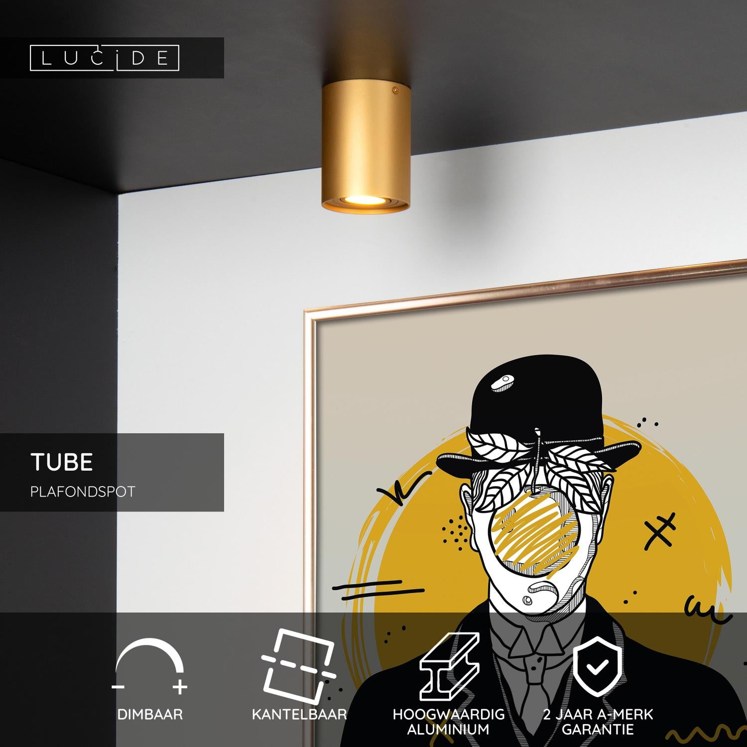 TUBE - Plafondspot - Ø 9,6 cm - 1xGU10 - Mat Goud / Messing
