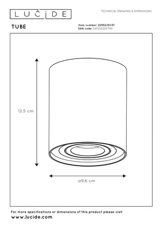 TUBE - Plafondspot - Ø 9,6 cm - 1xGU10 - Wit