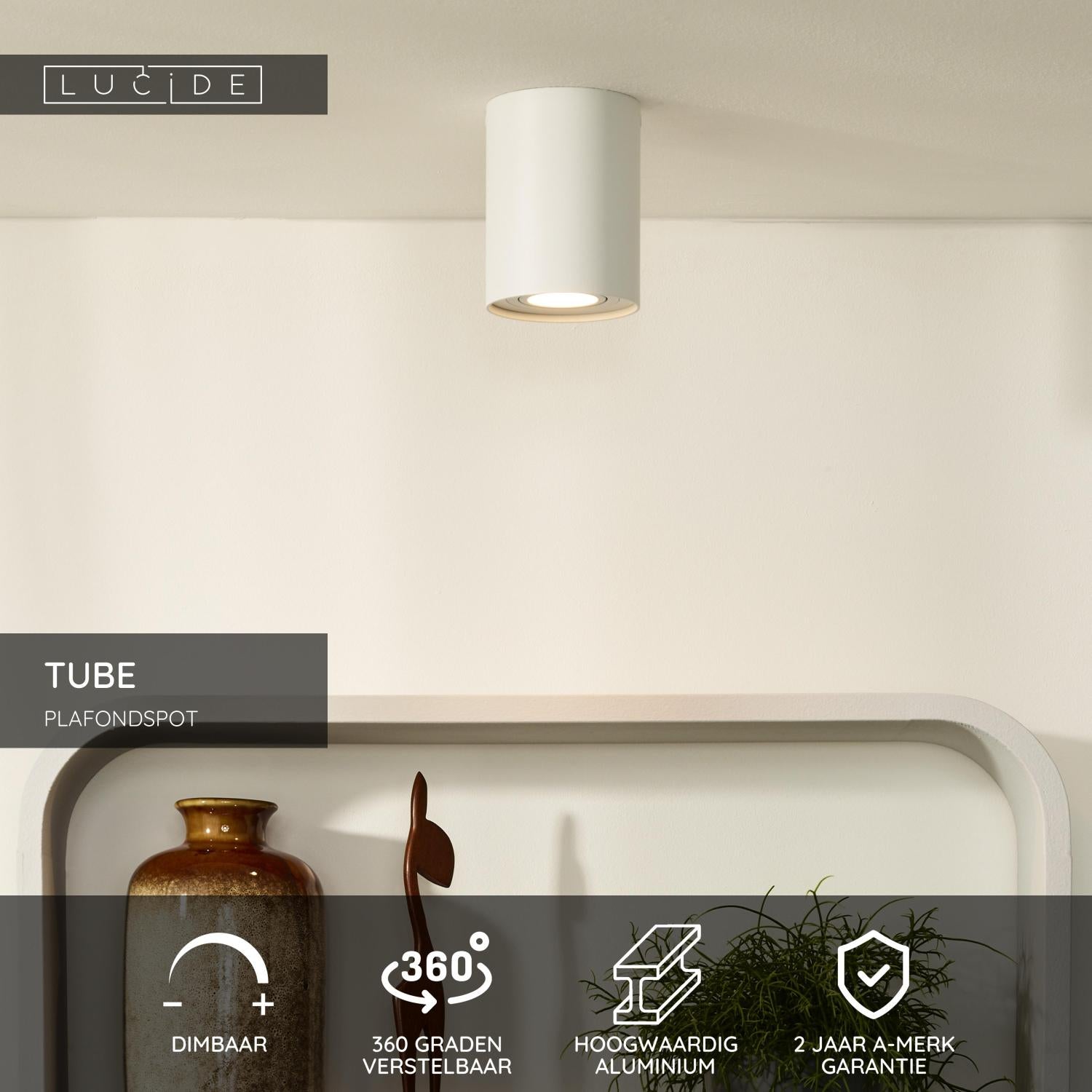 TUBE - Plafondspot - Ø 9,6 cm - 1xGU10 - Wit