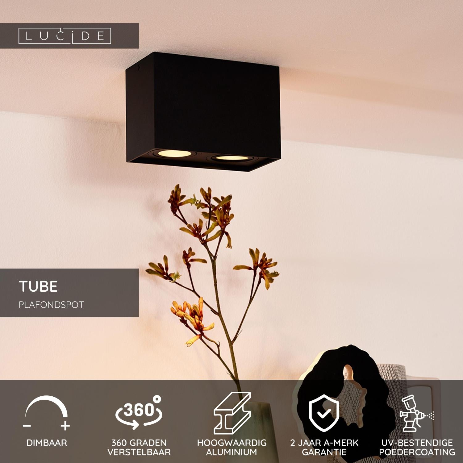 TUBE - Spot plafonnier - 2xGU10 - Noir