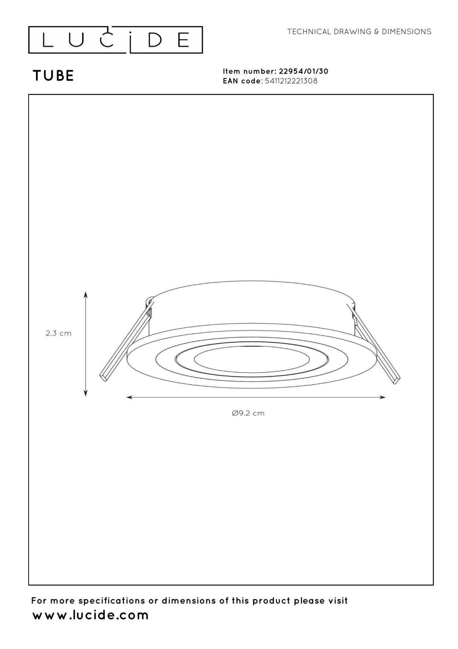 TUBE - Spot encastré - Ø 9,2 cm - 1xGU10 - Noir