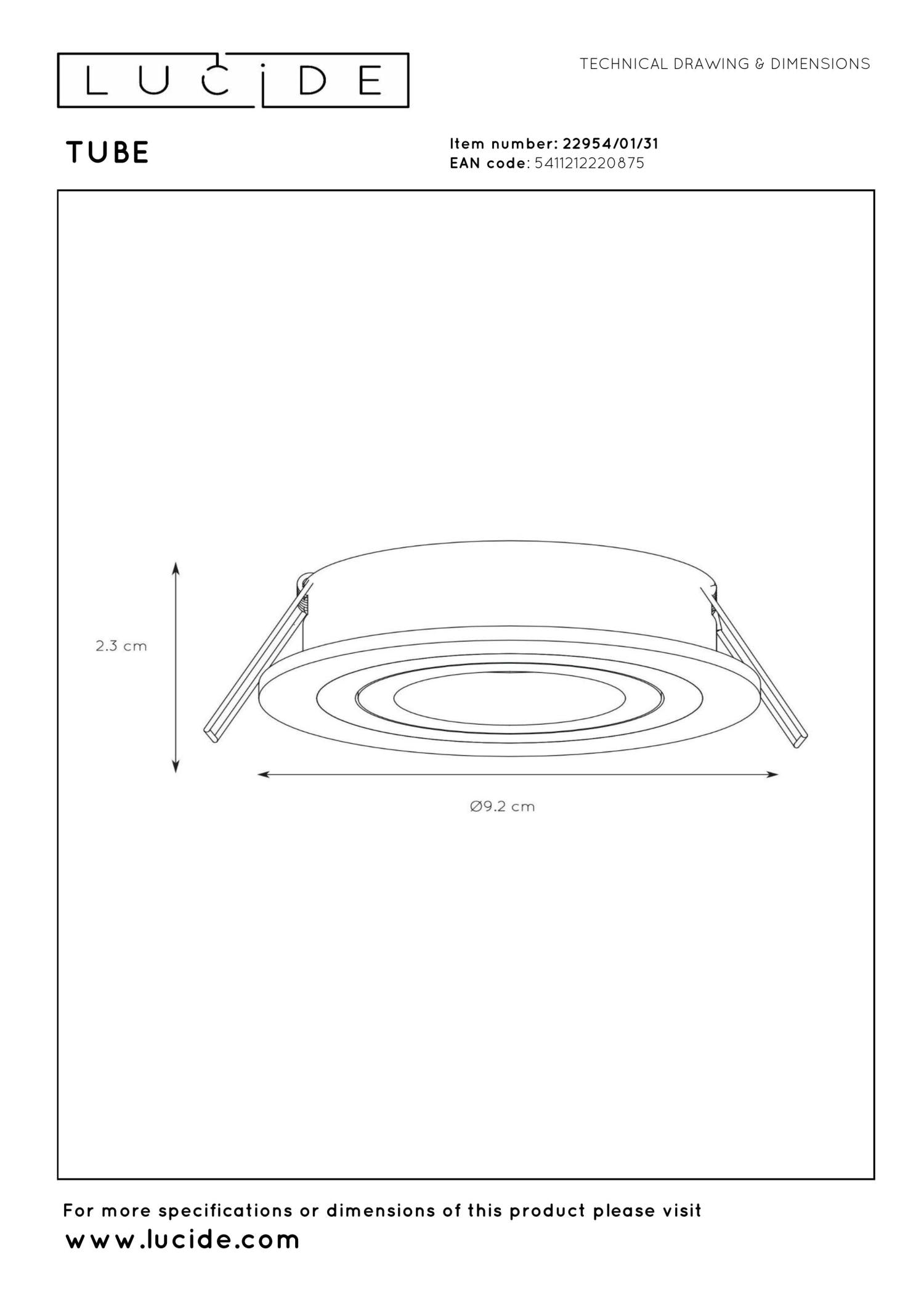 TUBE - Inbouwspot - Ø 9,2 cm - 1xGU10 - Wit