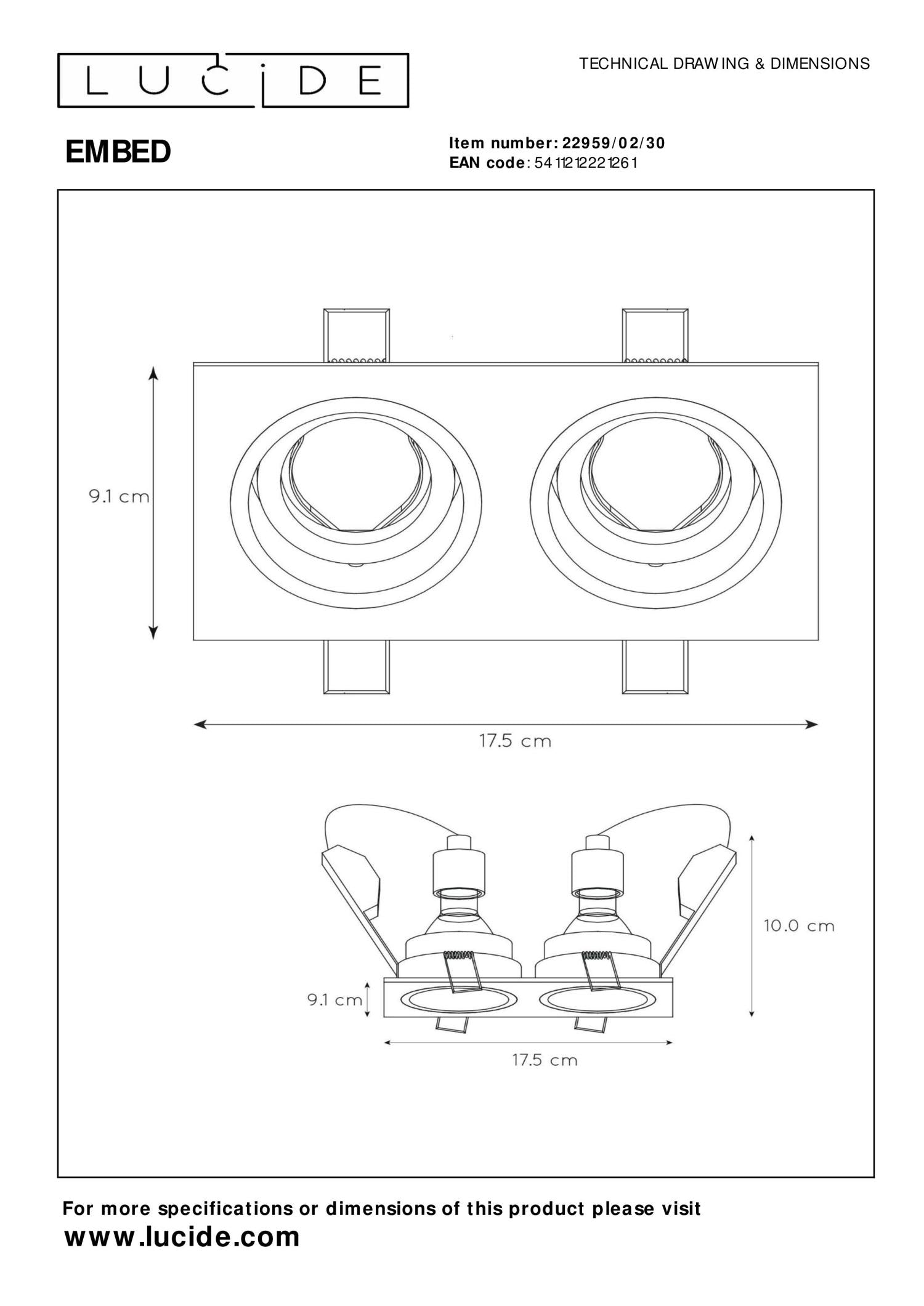 EMBED - Spot encastré - 2xGU10 - Noir
