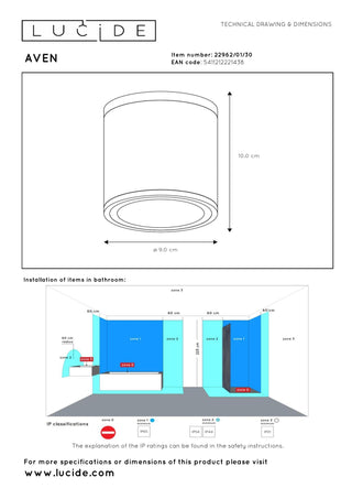 AVEN - Spot plafonnier Salle de bain - Ø 9 cm - 1xGU10 - IP65 - Noir