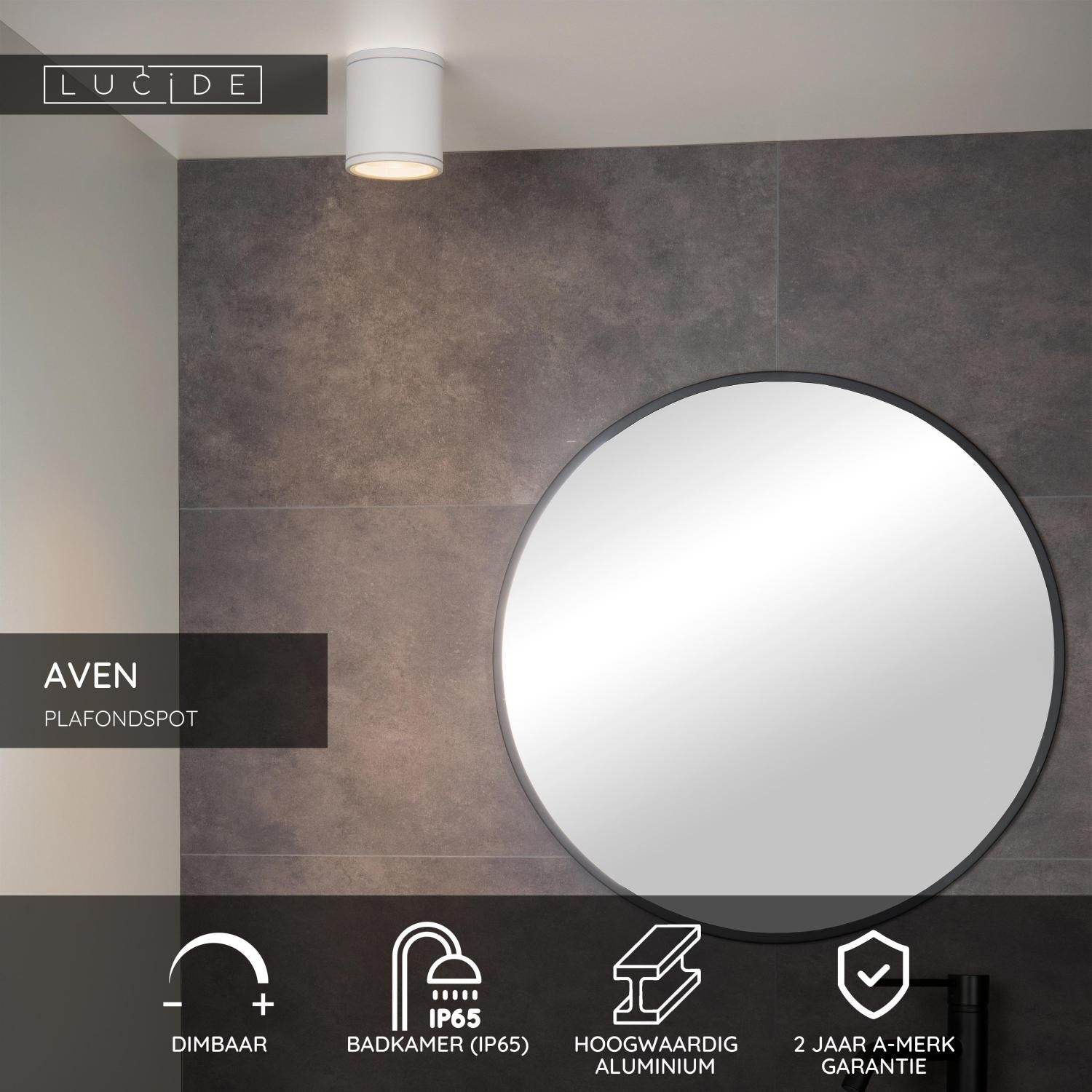 AVEN - Plafondspot Badkamer - Ø 9 cm - 1xGU10 - IP65 - Wit