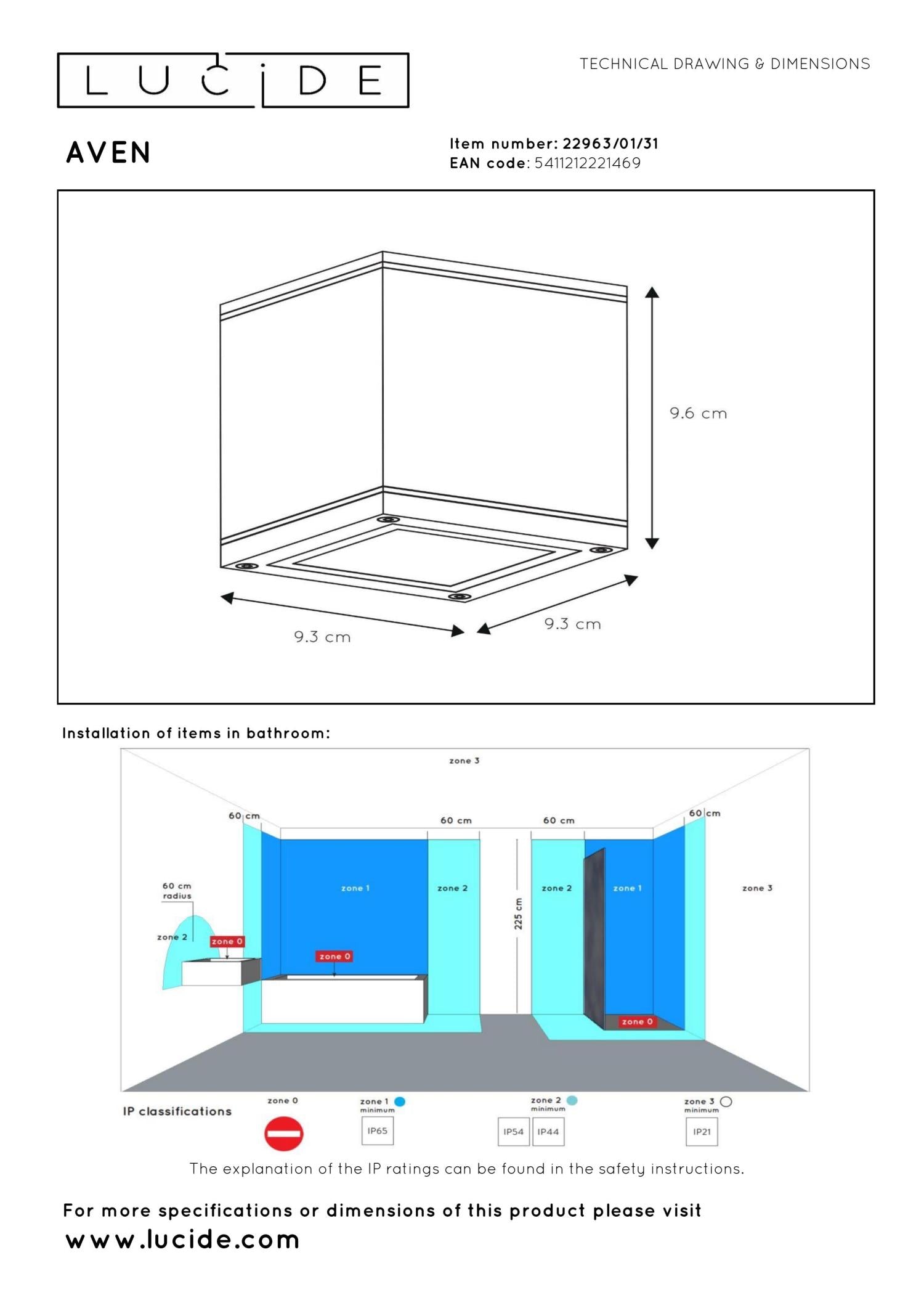 AVEN - Plafondspot Badkamer - 1xGU10 - IP65 - Wit