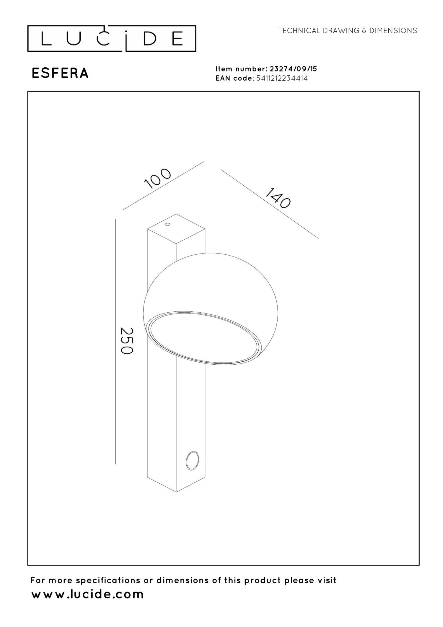 ESFERA - Wandlamp - LED Dimb. - 1x9W 2700K - Grijs ijzer