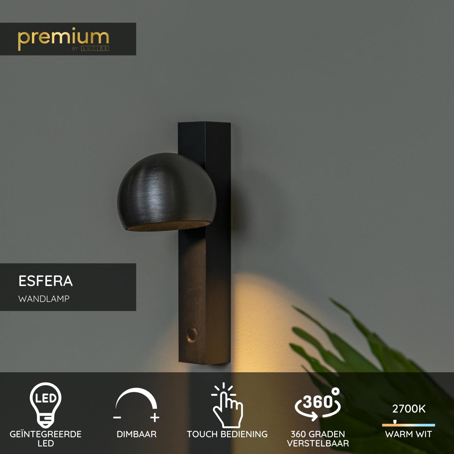 ESFERA - Wandlamp - LED Dimb. - 1x9W 2700K - Grijs ijzer