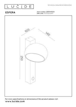 ESFERA - Applique murale - LED Dimmable - 1x9W 2700K - Blanc
