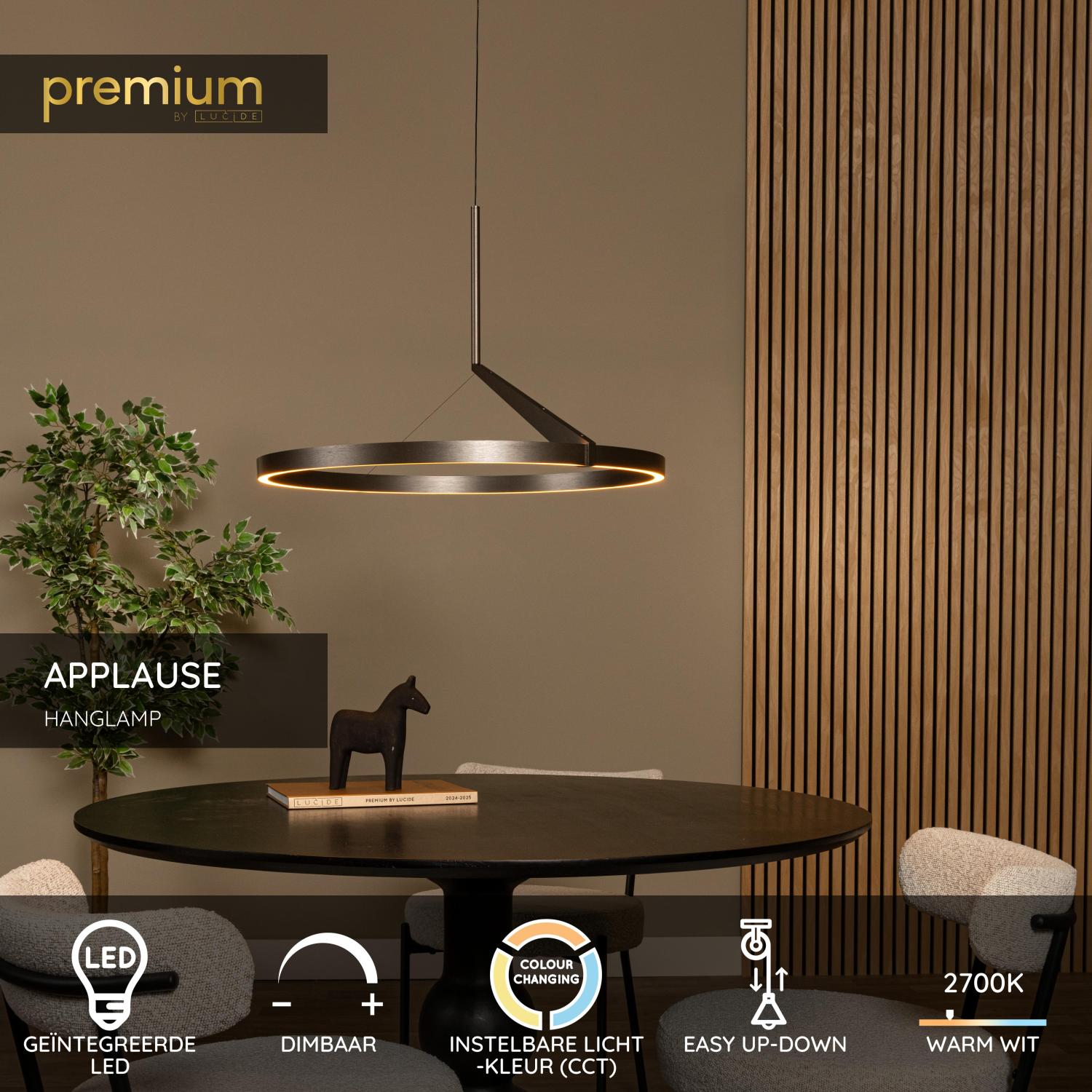 APPLAUSE - Suspension - Ø 60 cm - LED Dimmable - CCT - 1x32W 2700K/4000K - Capteur gestuel - Gris fer