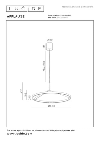 APPLAUSE - Pendant light - Ø 80 cm - LED Dimmable - CCT - 1x50W 2700K/4000K - Hand motion sensor - Iron grey