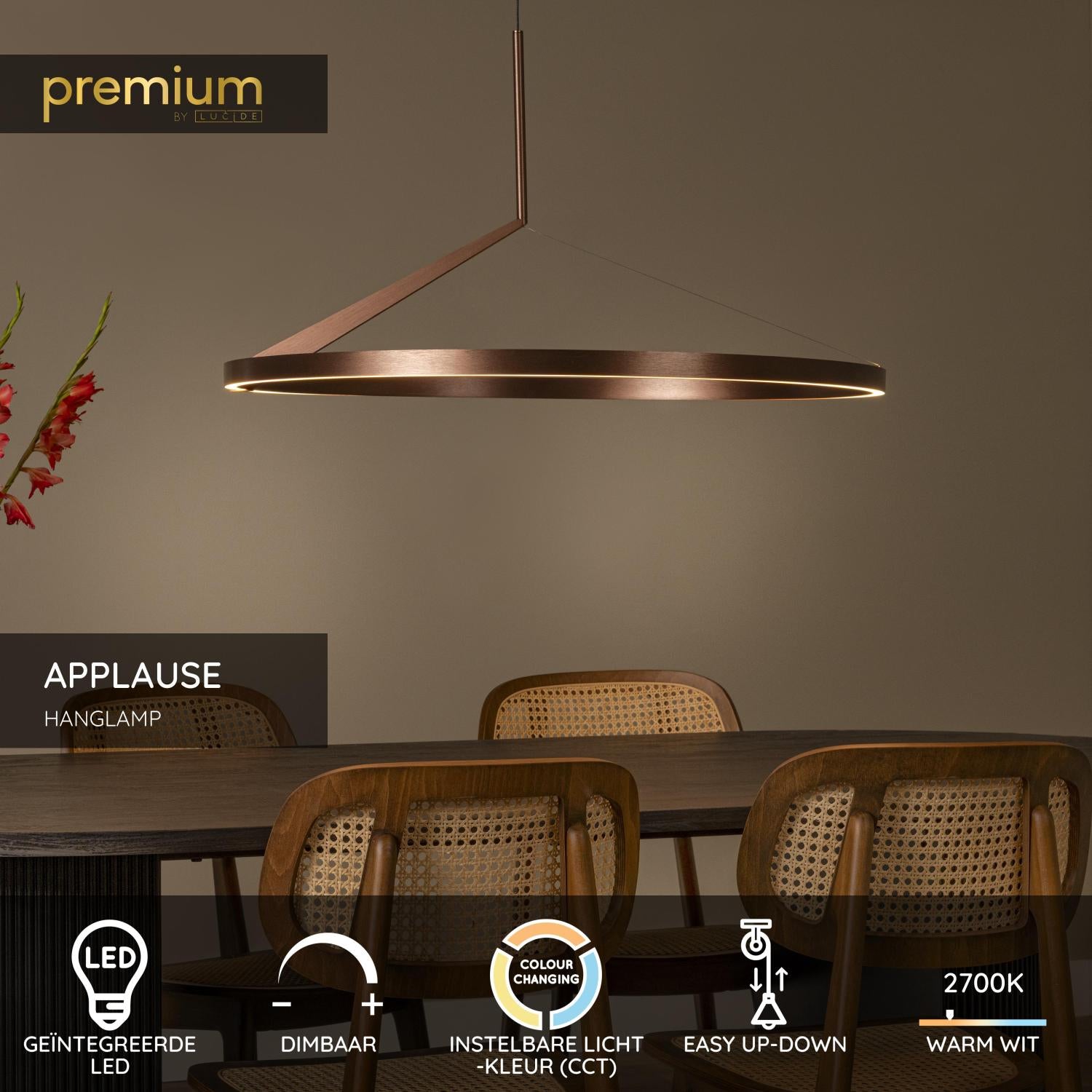 APPLAUSE - Suspension - Ø 80 cm - LED Dimmable - CCT - 1x50W 2700K/4000K - Capteur gestuel - Café