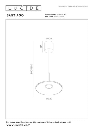 SANTIAGO - Hanglamp - Ø 32 cm - LED Dimb. - CCT - 1x16W 2700K/4000K - Amber